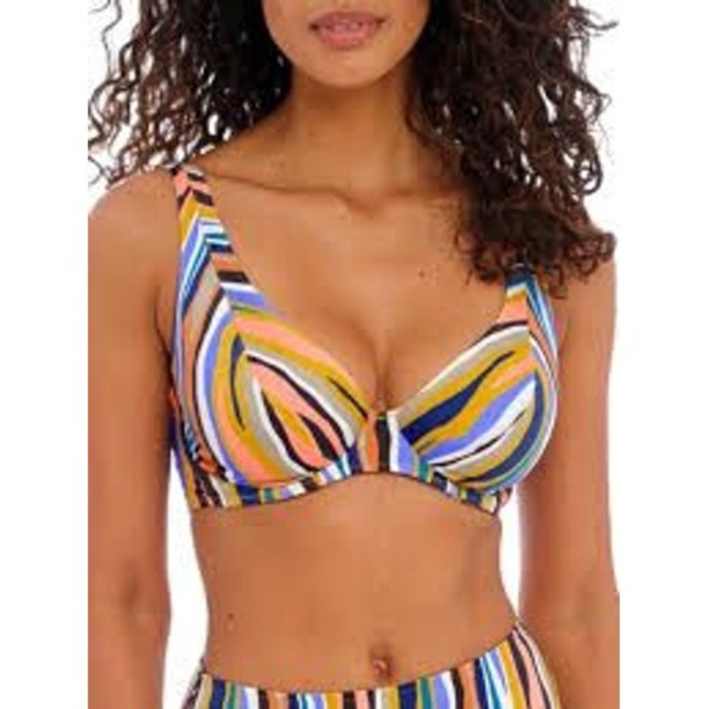 NWT Freya Torra Bay Bikini Top Women 32J Multi Color Abstract Underwire Swimwear